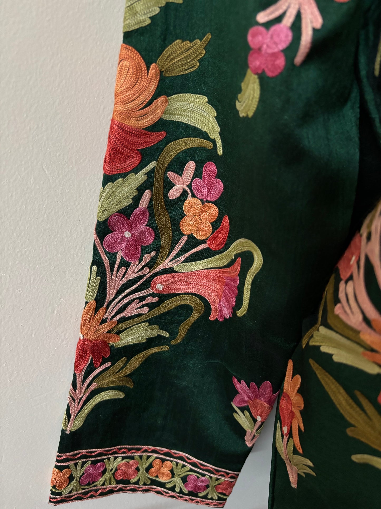Bottle Green Aari Embroidered Silk Jacket ‘L’