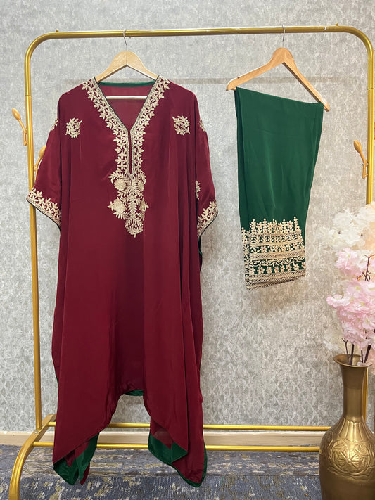 Maroon Silk Kashmiri Kaftan Set size (56)