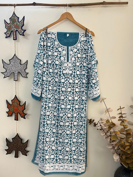 Georgette Front Back Jaal Kashmiri Semi Stitched Kurta