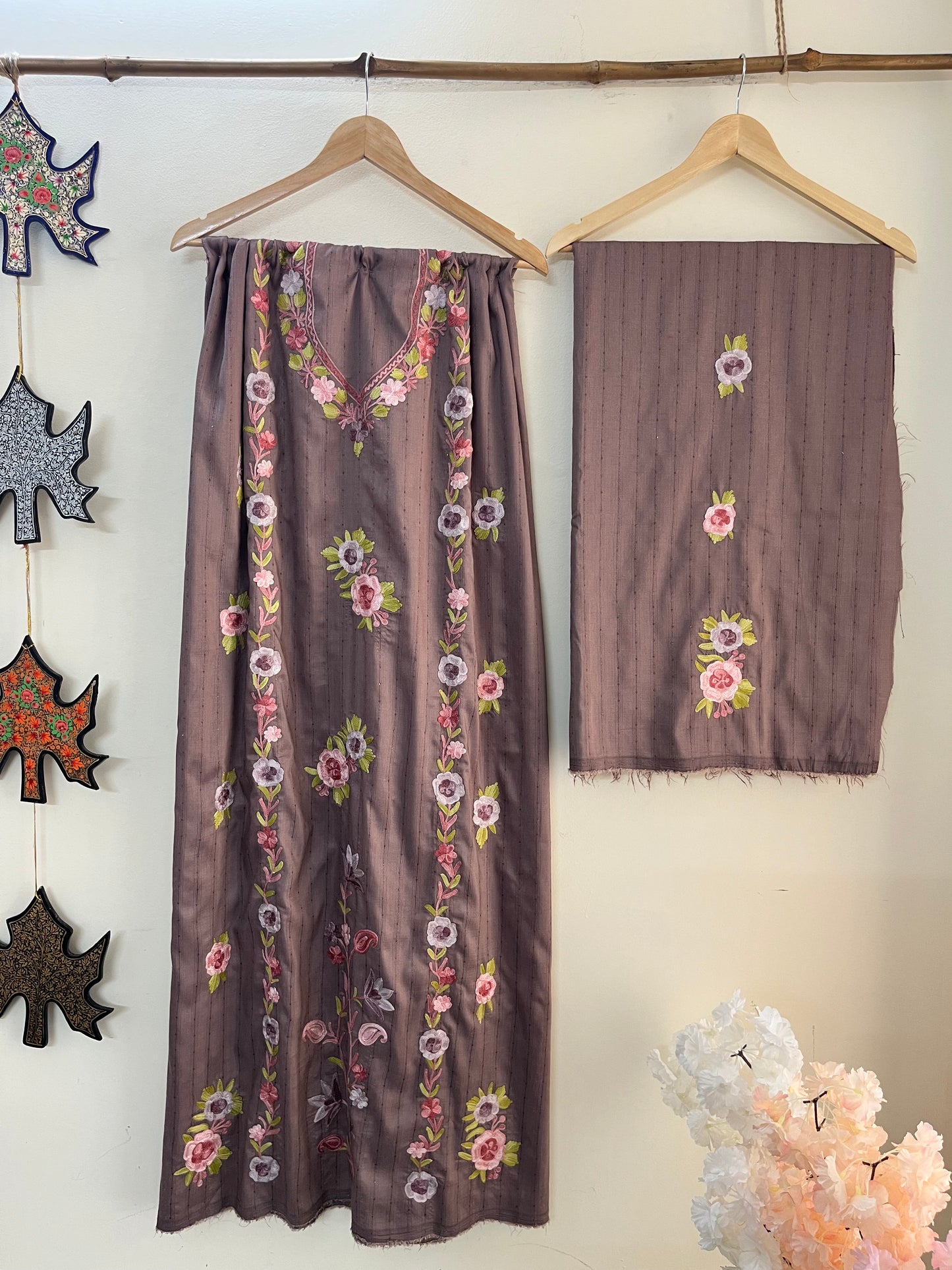 Ash Muslin Cotton Striped Pattern Unstitched Co-ord Set