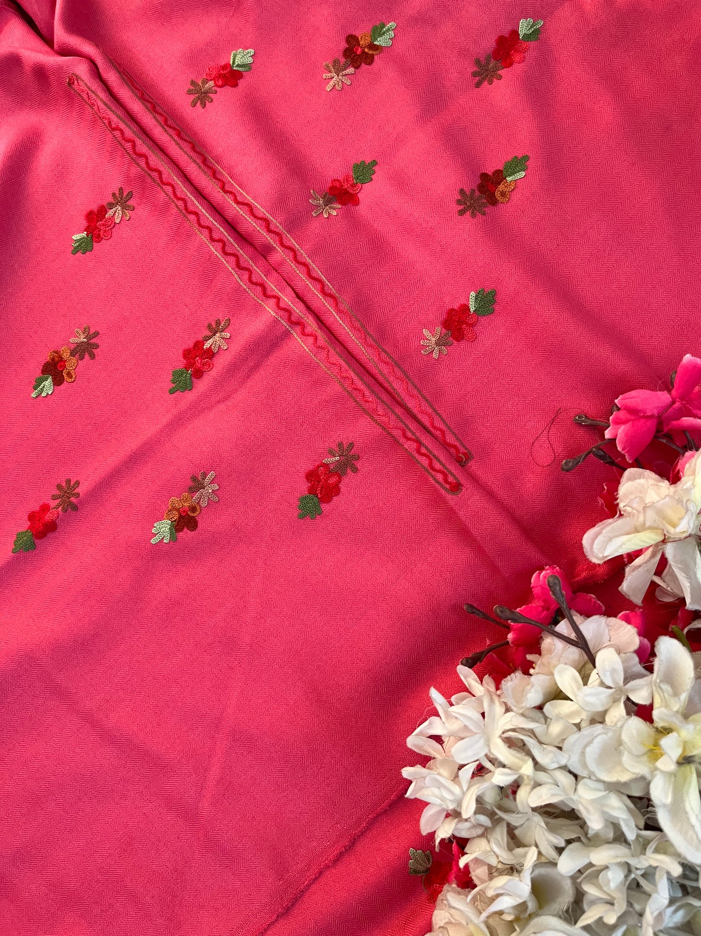 Candy Pink Woollen Aari Embroidered 3pc suit