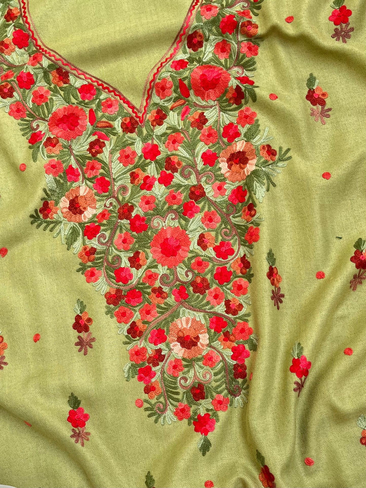 Pista Green Woollen Aari Embroidered 3pc suit