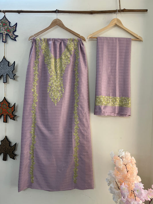 Lavender Muslin Cotton Striped Pattern Unstitched Co-ord Set