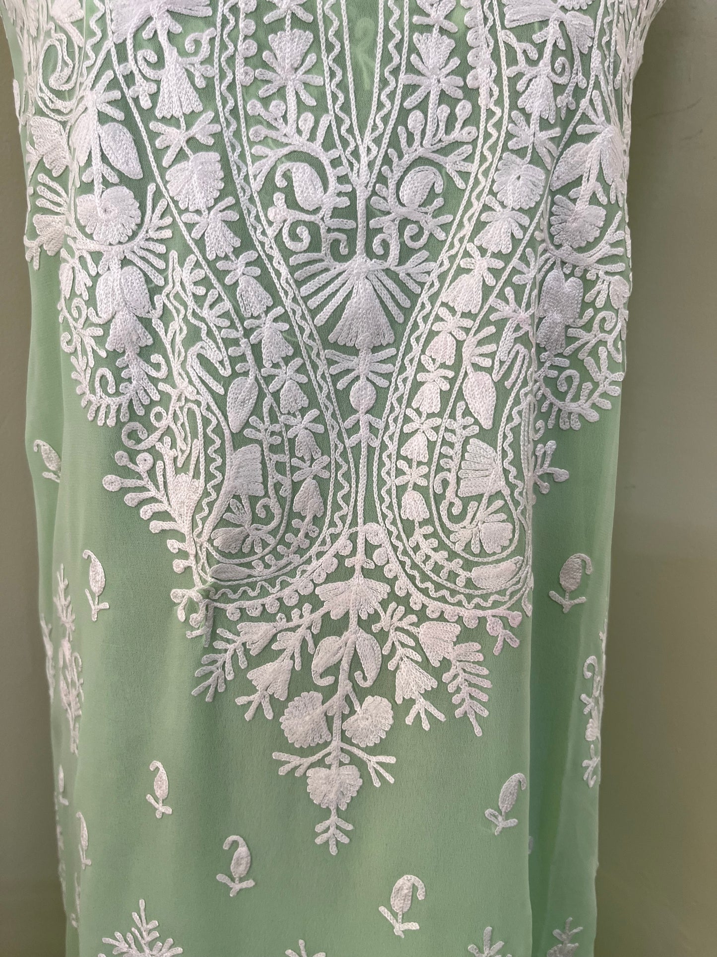 Tea Green Georgette Kashmiri Unstitched Kurta Material
