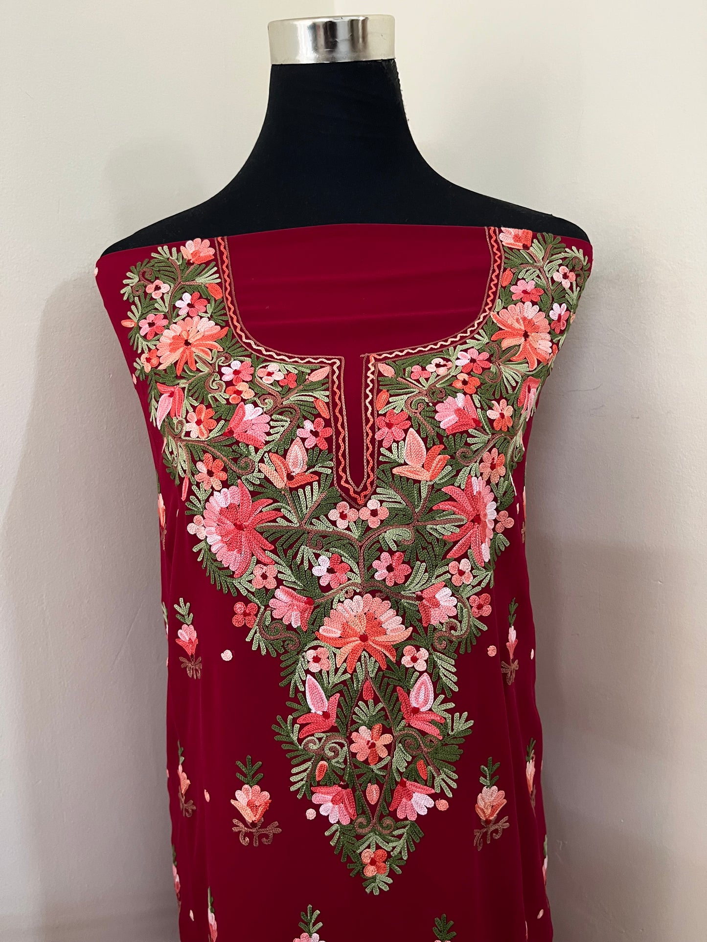 Maroon Georgette Kashmiri Kurta Material