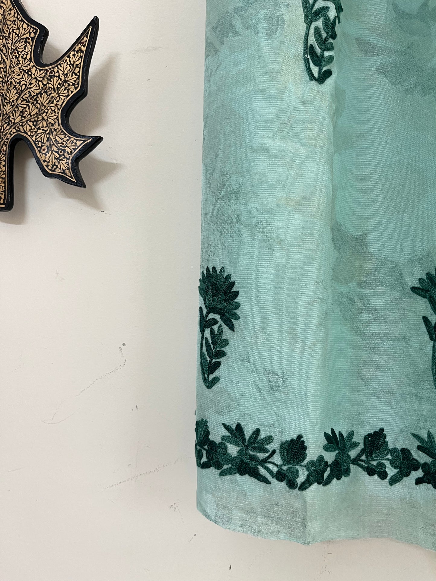 Mint Green Self Work Satin Cotton Unstitched Co-ord Set