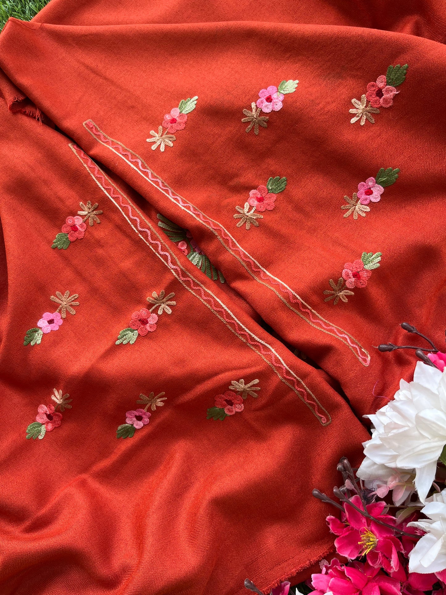 Rust Orange Woollen Aari Embroidered 3pc suit