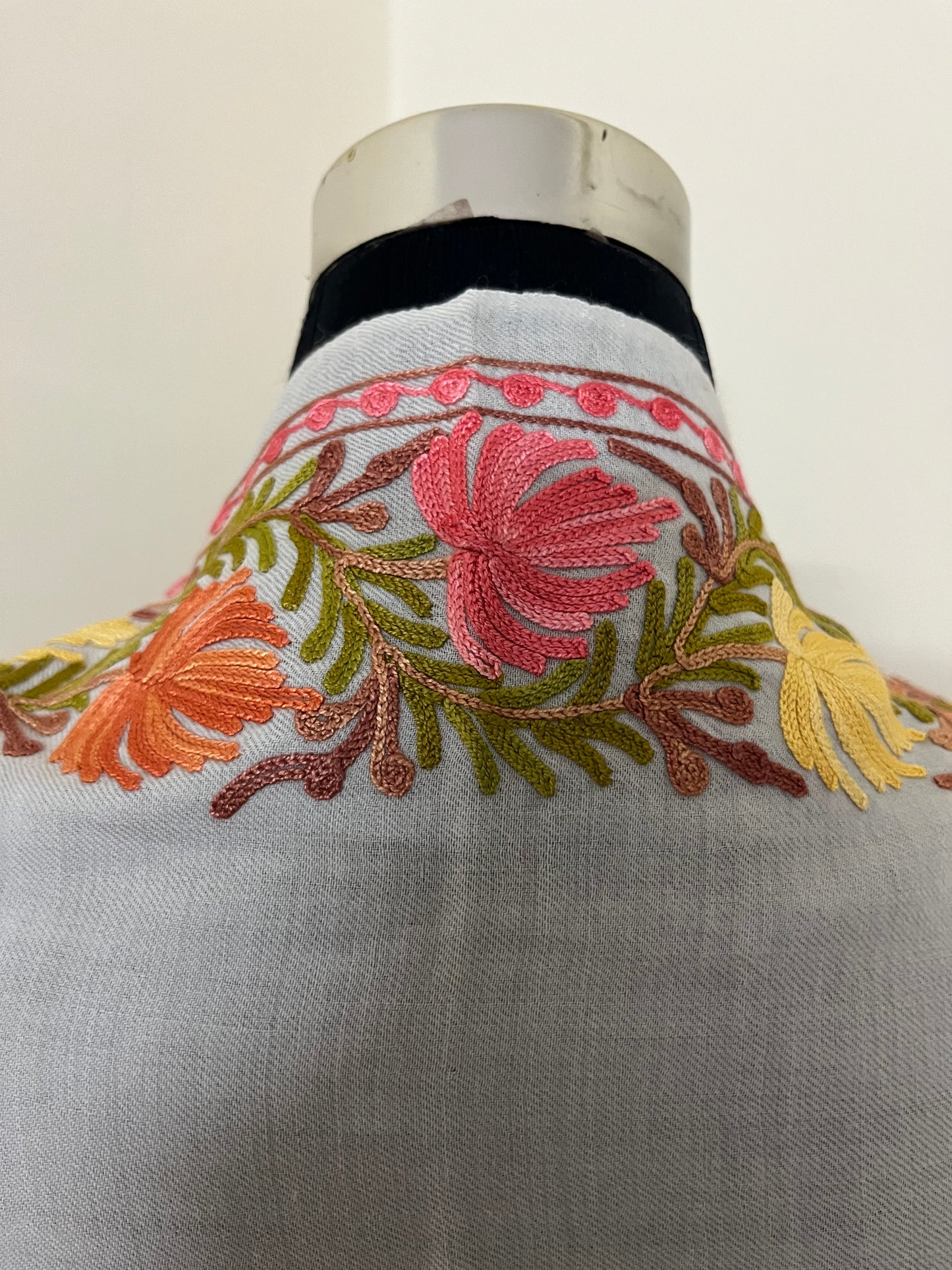 Cream Aari Embroidered Pure Wool Cape