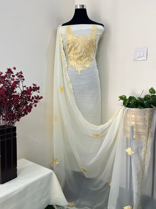 Lemon Georgette 3pc Kashmiri Suit