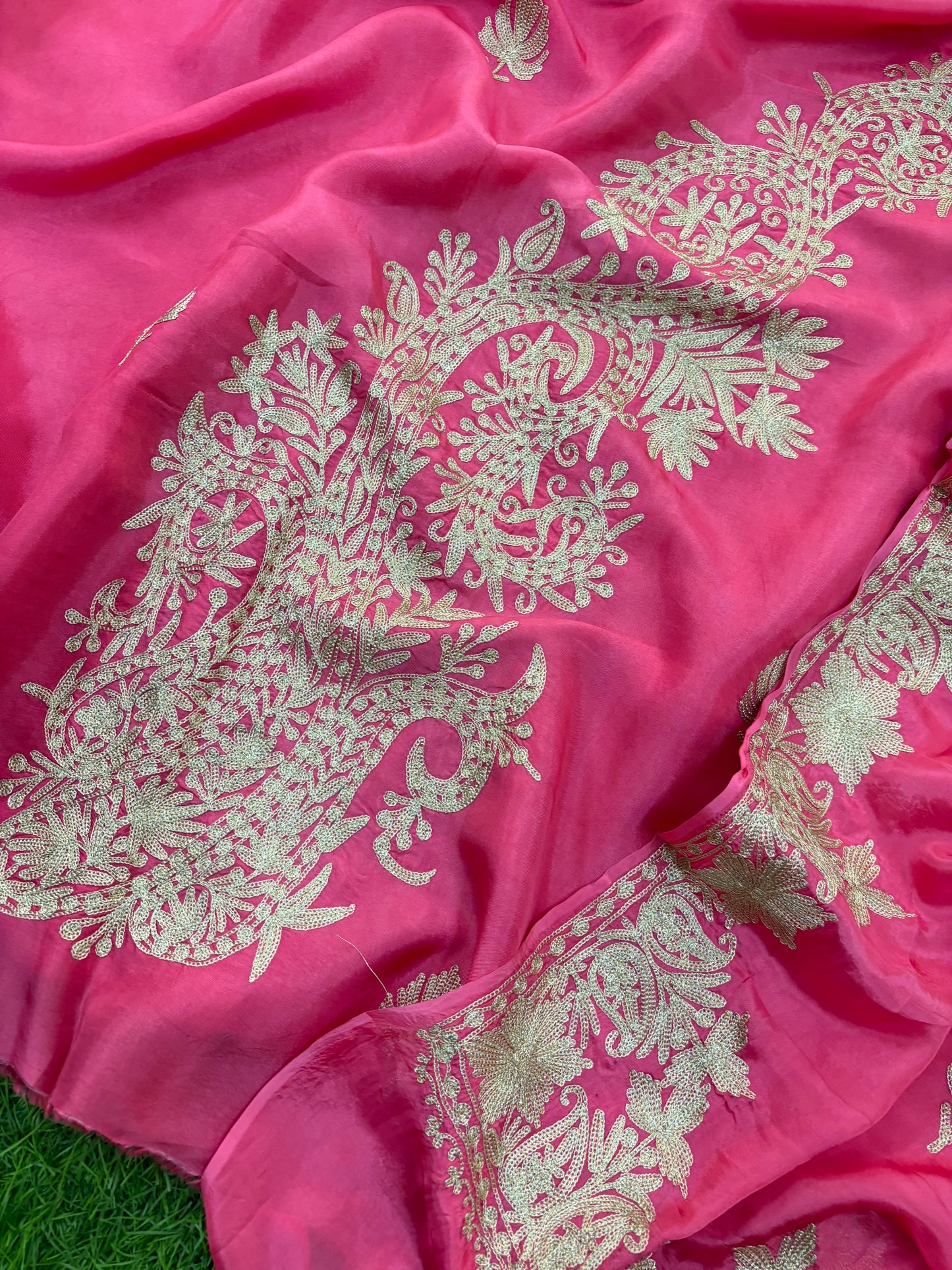 Pink Silk Tilla Embroidered Suit material