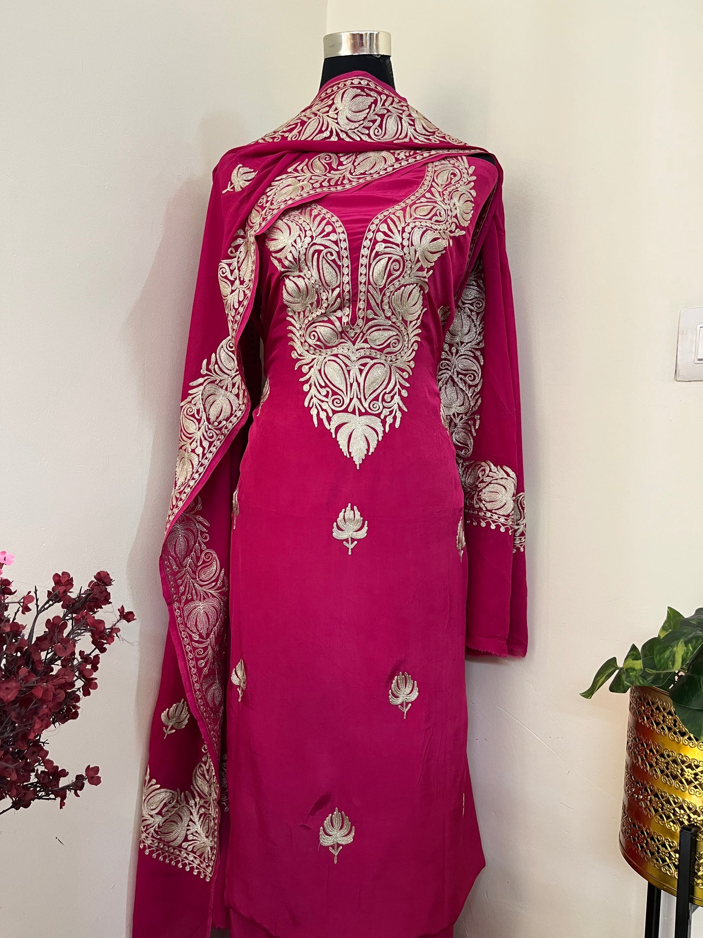 ‘Kalaa’ Hot Pink Crape Kashmiri Suit