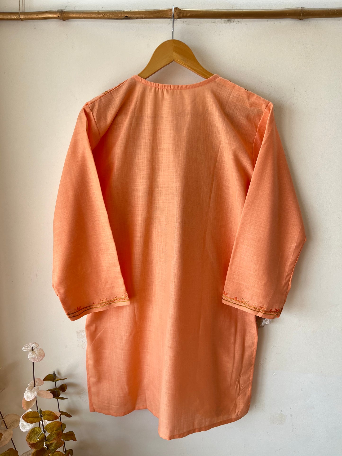 Peach Cotton Aari Work Kurta