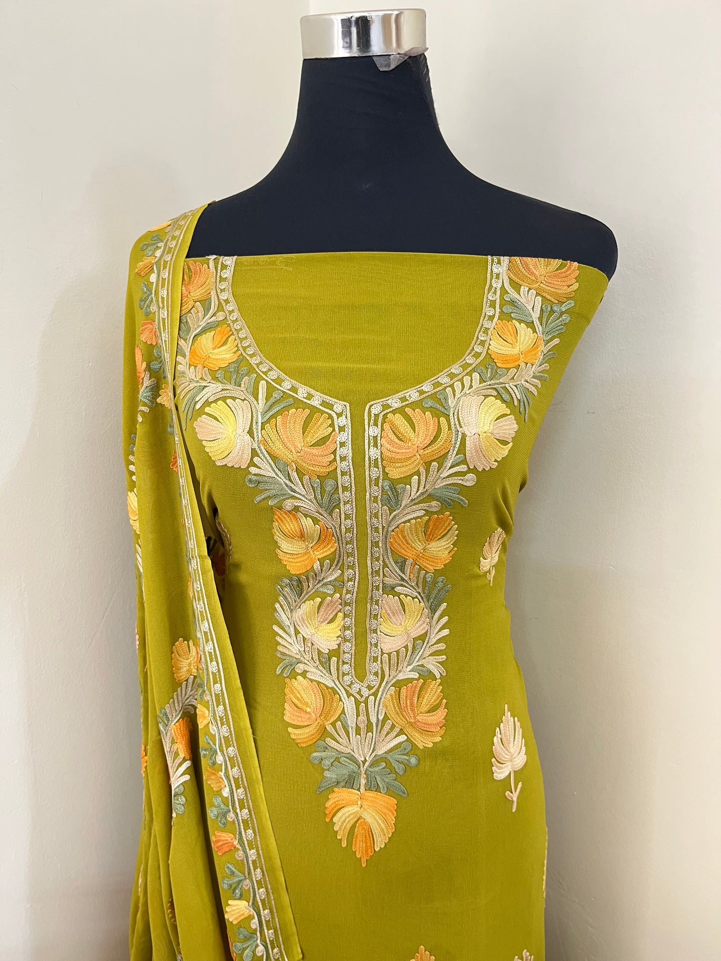 Pistachio Green Pure Georgette Kashmiri Suit