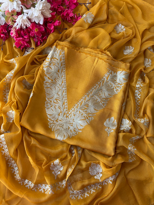 Golden Yellow Silk Tilla Kashmiri Suit