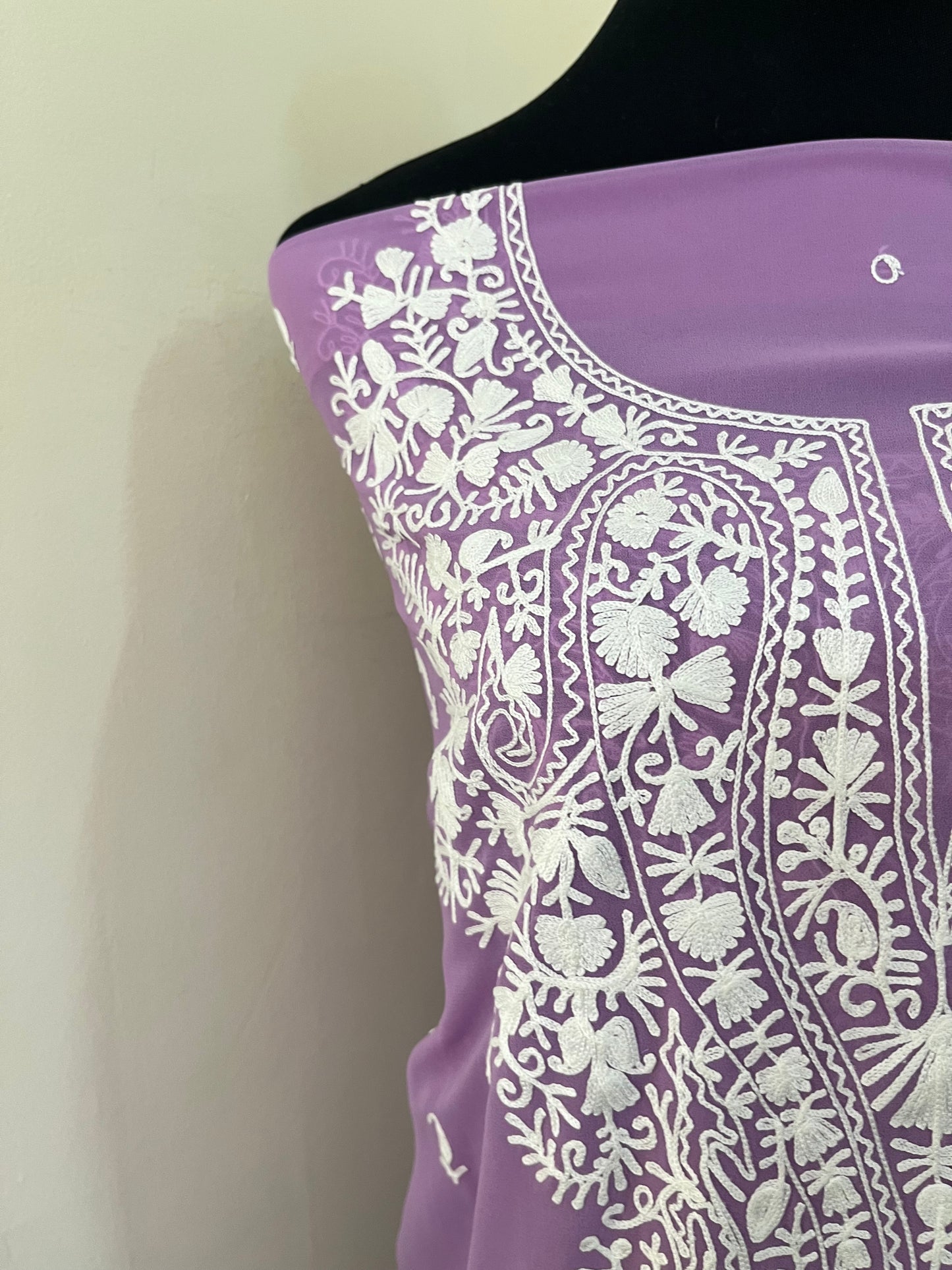 Lavender Georgette Kashmiri Unstitched Kurta Material