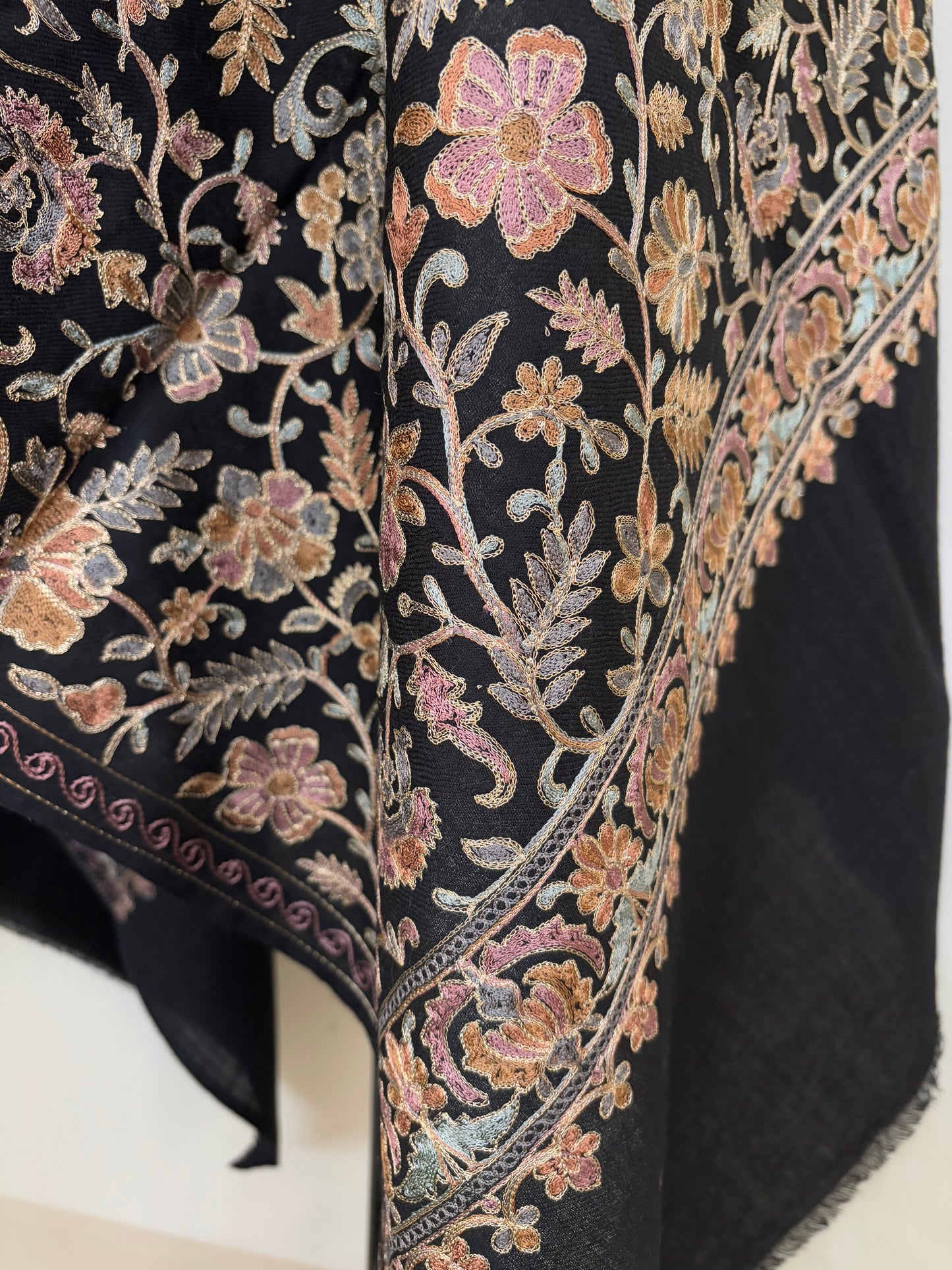 Black Jaal Embroidered Kashmiri stole