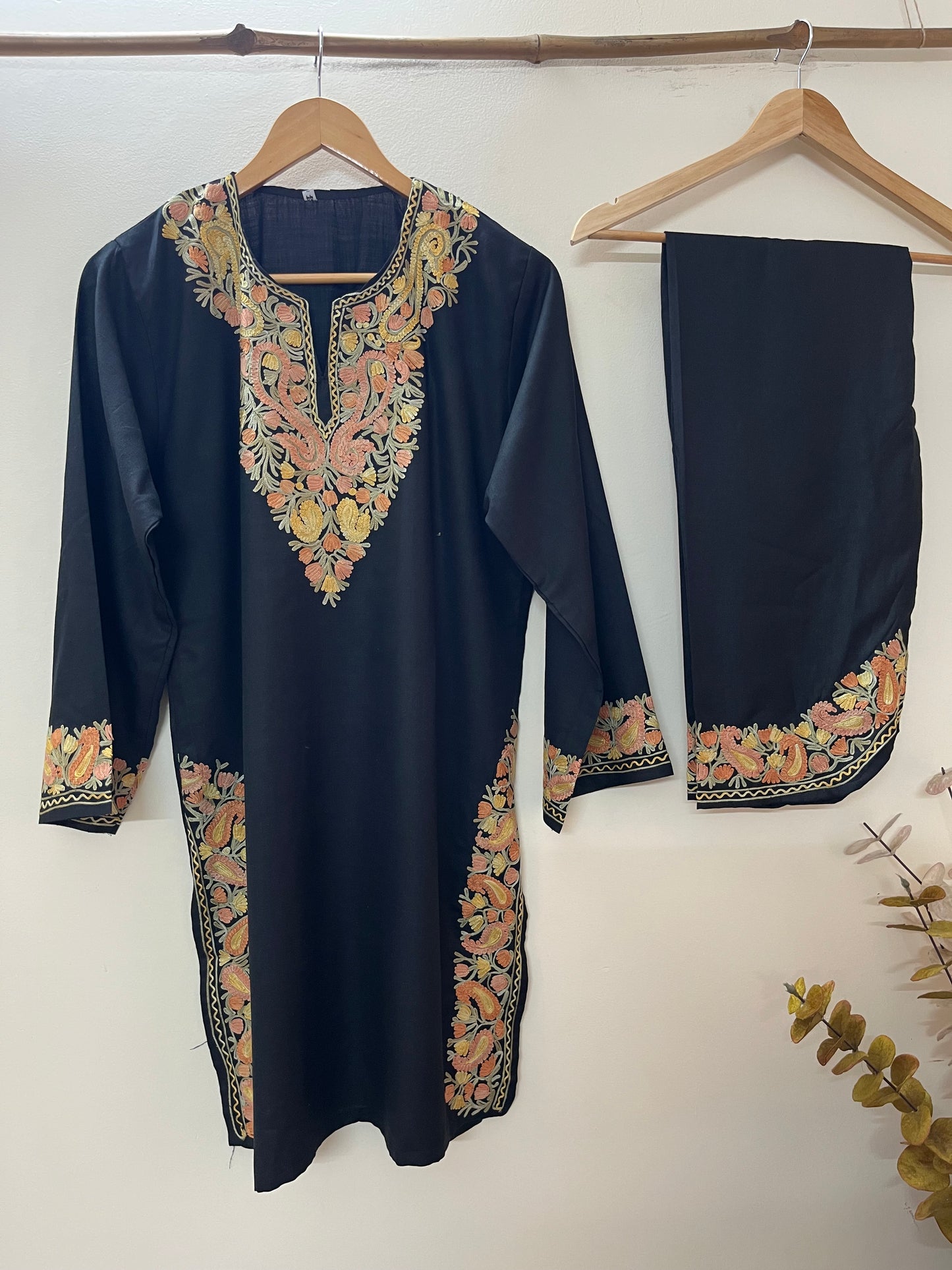 Black Cotton Stitched Co-ord Set (XL)