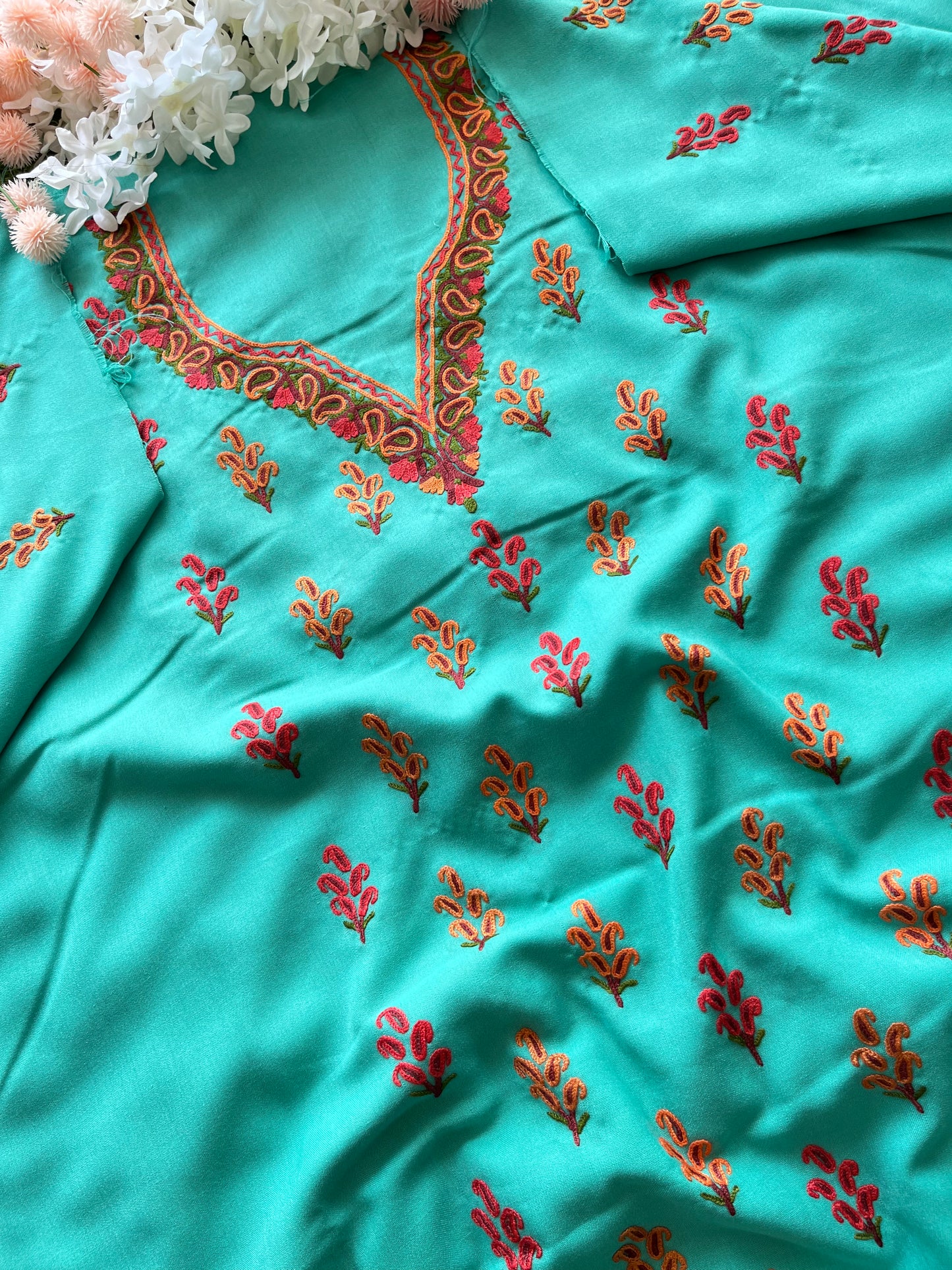 Cotton Pastel Green Two Piece Set (Hand Embroidered)