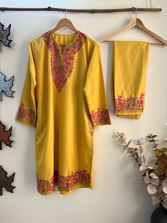 Yellow Cotton Stitched Co-ord Set (L/XL)