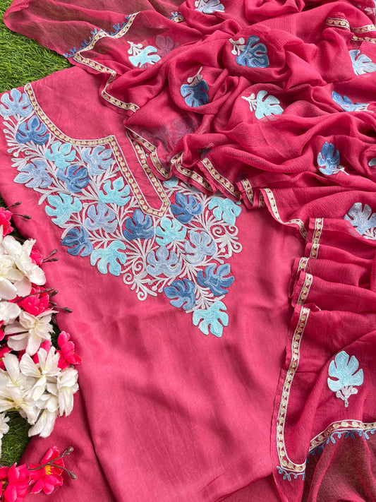 Onion Pink Opada Silk Kashmiri Suits