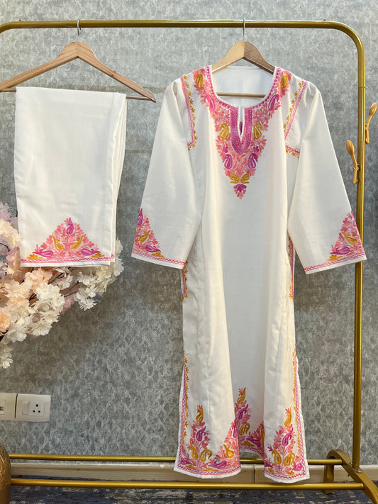 Off White Cotton Pheran Set