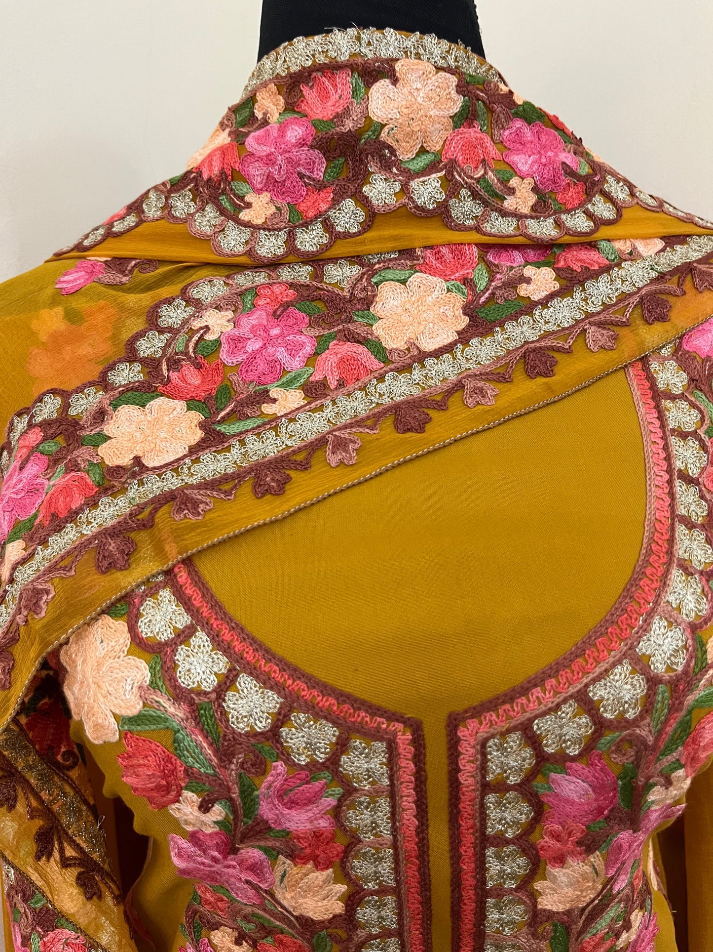 Mustard Yellow Rayon Cotton Kashmiri 3pc set