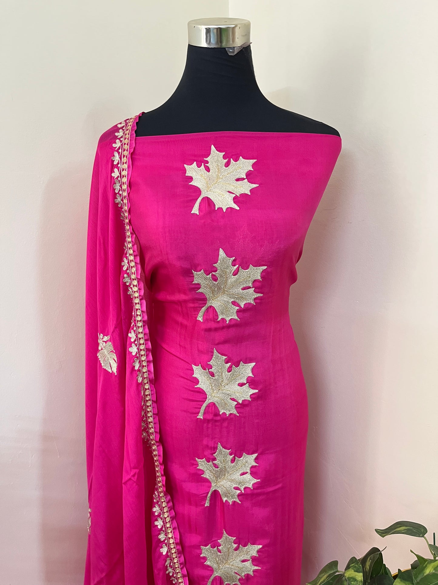 ‘Kalaa’ Fuchsia Pink Opada Silk Tilla Embroidered Suit material
