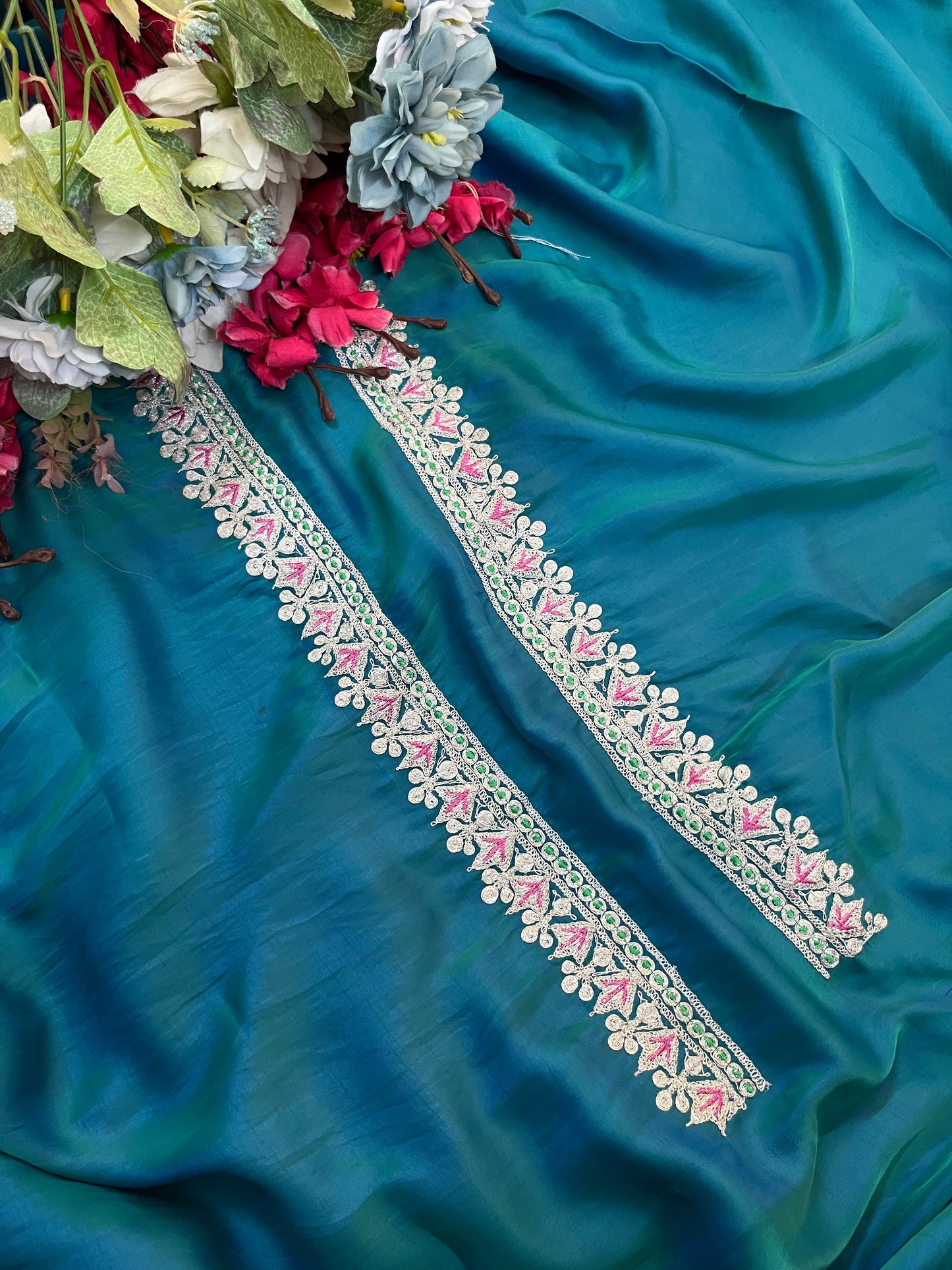 Firozi Silk Puff Tilla Embroidered Suit