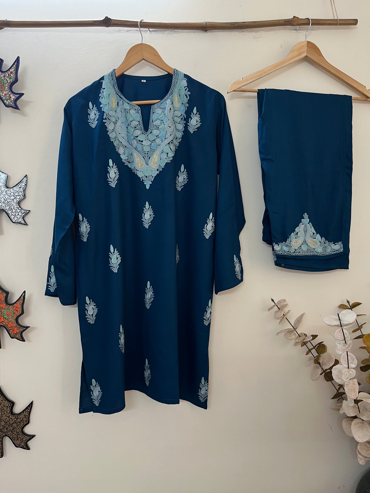 Teal Blue Cotton Cord Set (Free Size/ XL)