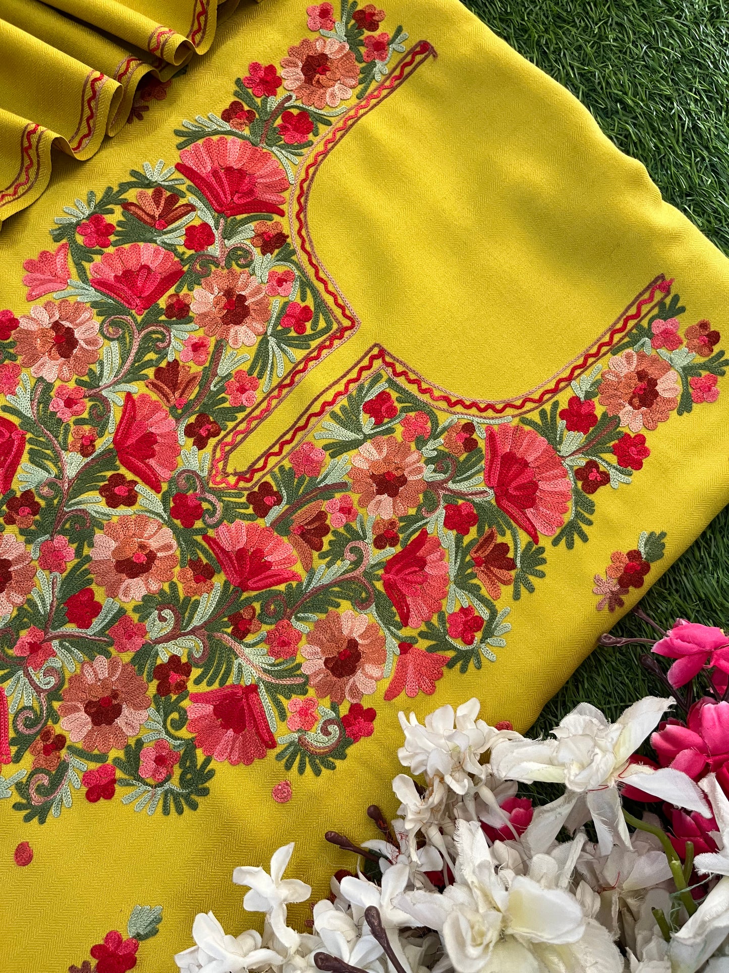 Lemon Green Woollen Aari Embroidered 3pc suit