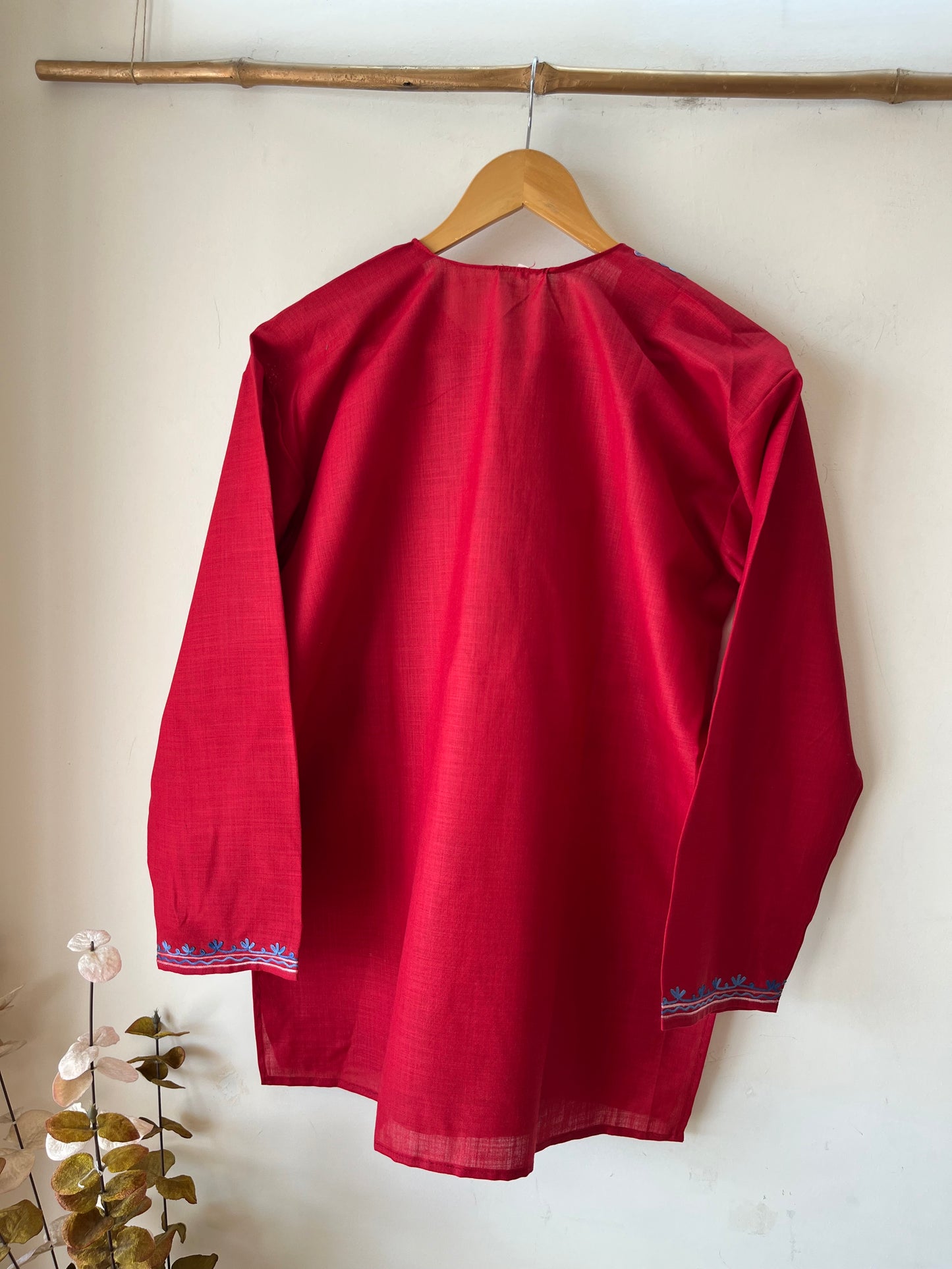 Maroon Cotton Aari Work Kurti