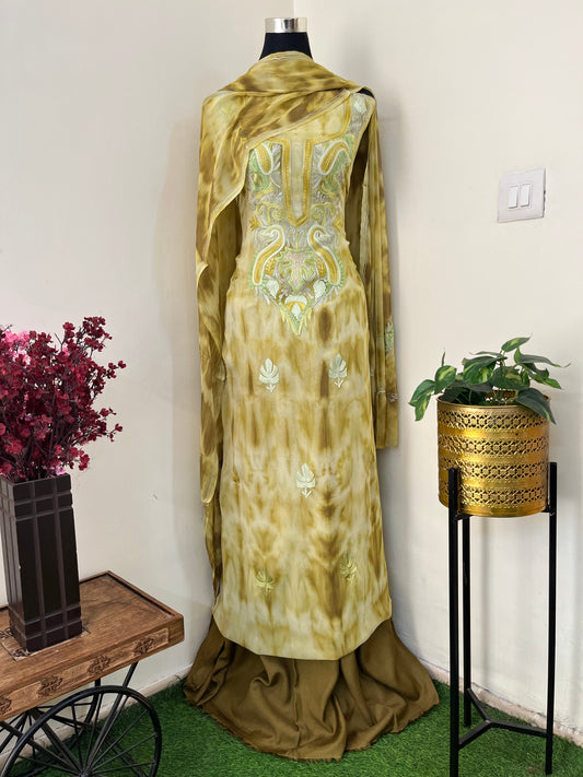 Lime Green Pure Georgette Ty Dy Kashmiri Suit