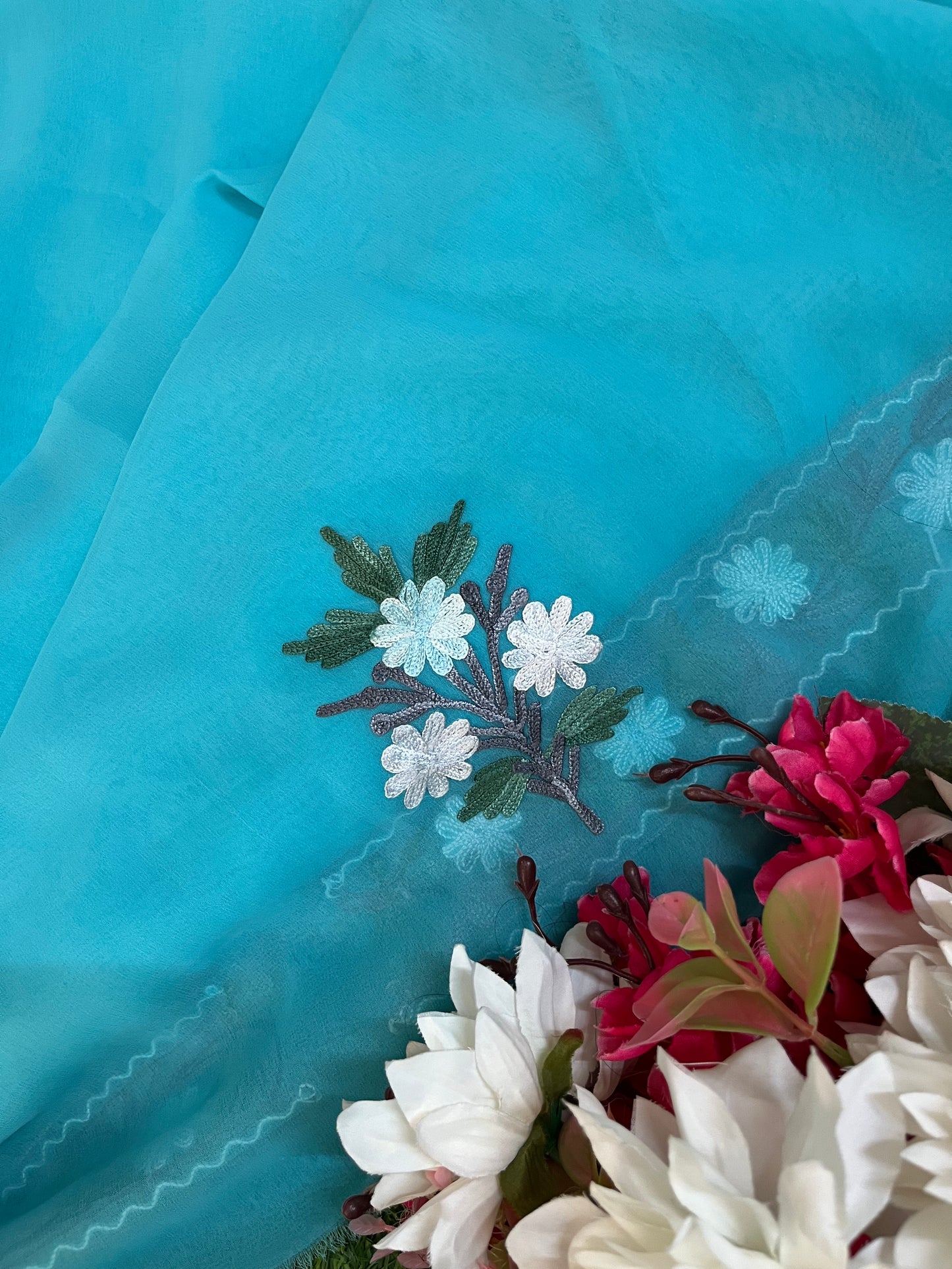 Sky Blue Georgette 3 Pc Aari Embroidered Suit Set