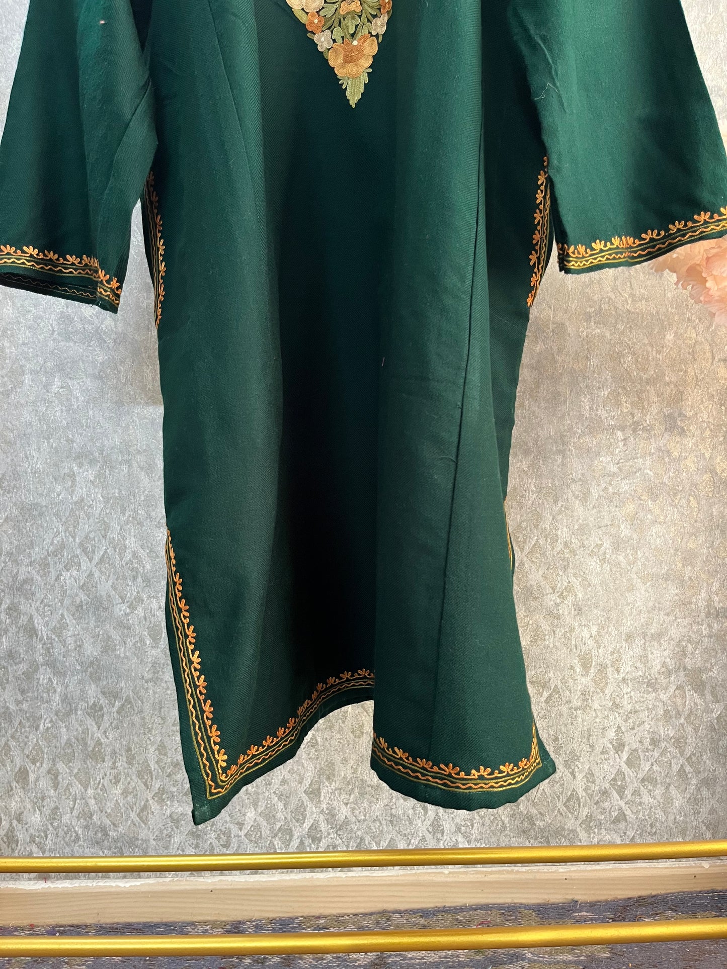 Green Aari Embroidered Wool Pheran