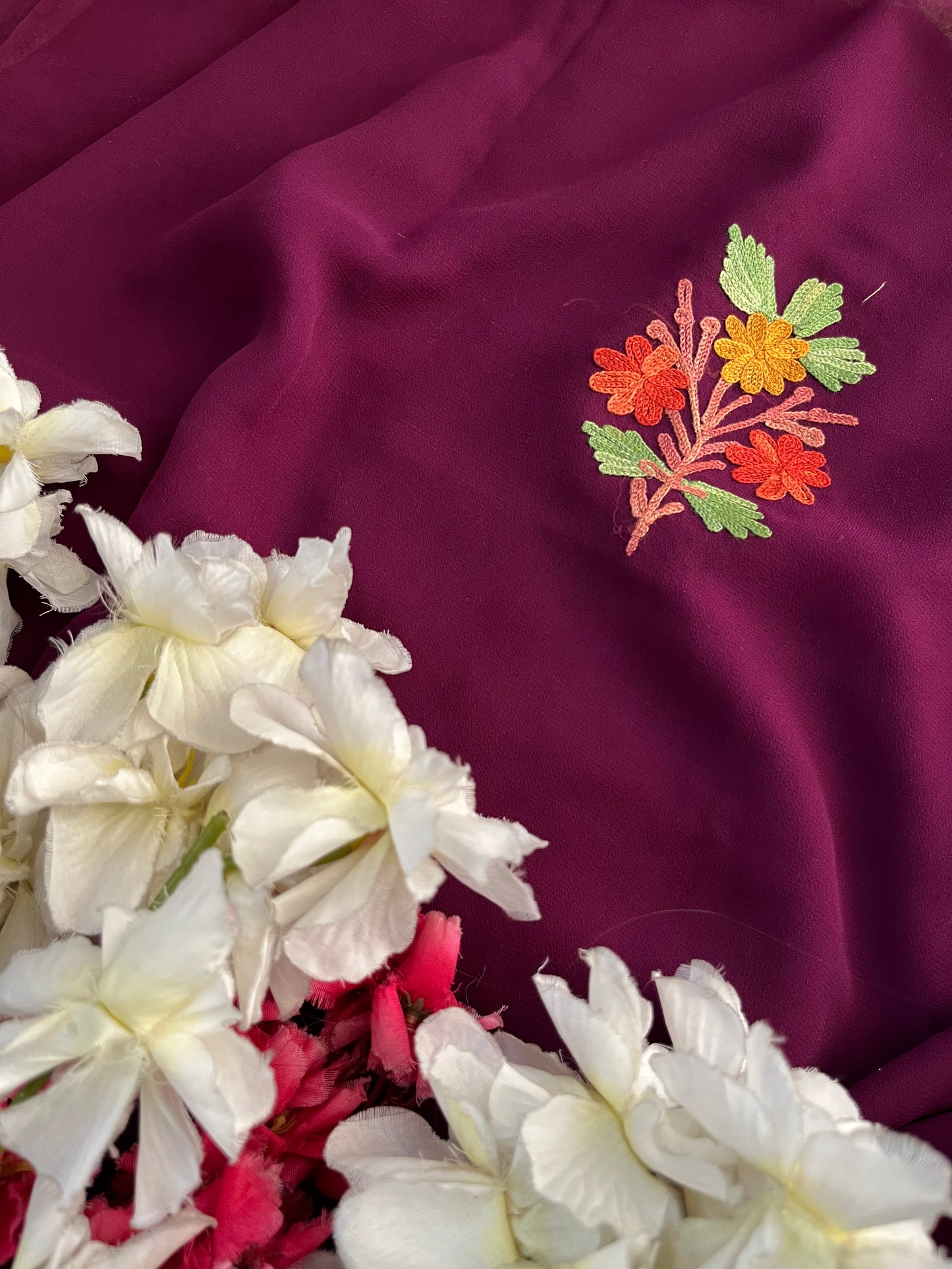 Wine Georgette 3 Pc Kashmiri Suit