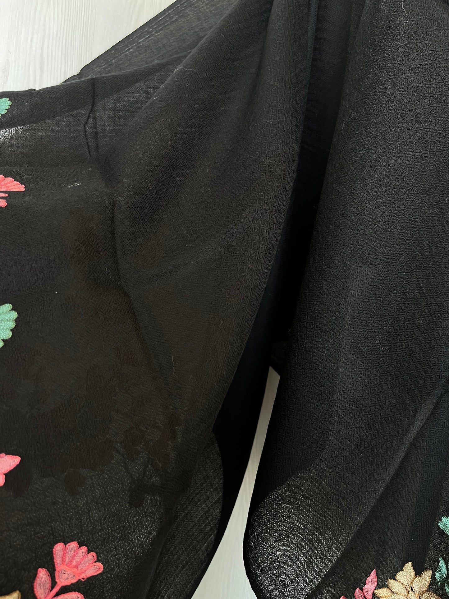 Black Fine Wool Kashmiri Embroidered stoles