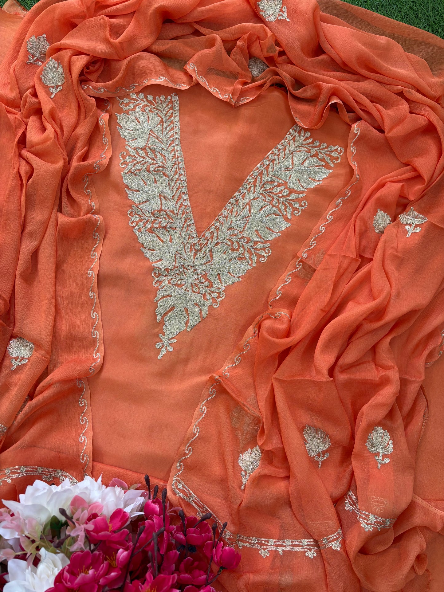 Sanam’ Peach Silk Tilla Kashmiri Suit