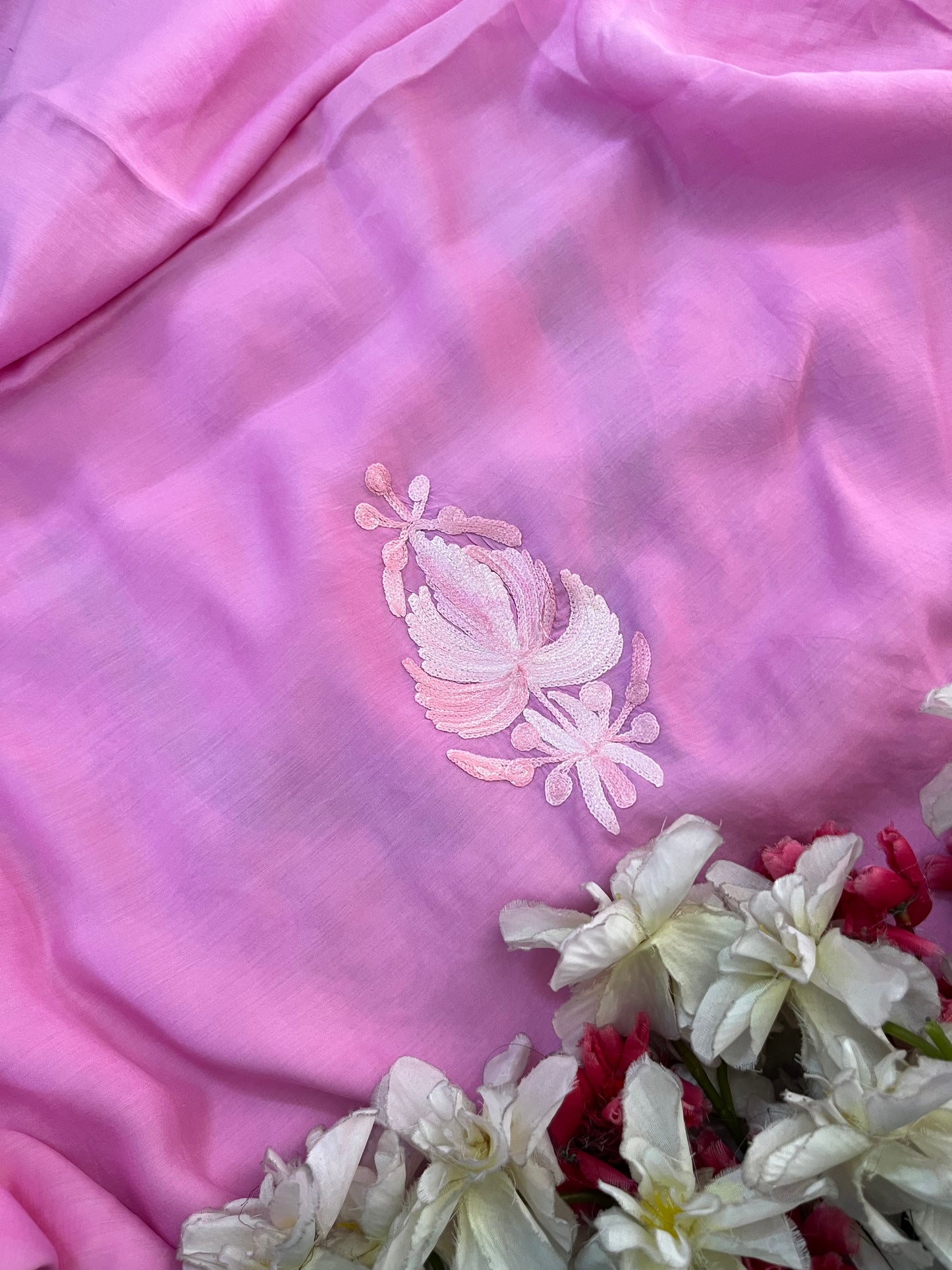 Mauve Mul Cotton Shibori Work Kashmiri 3pc Suit