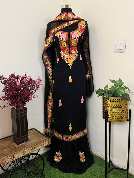 Black Georgette 3 Pc Aari Embroidered Suit Set