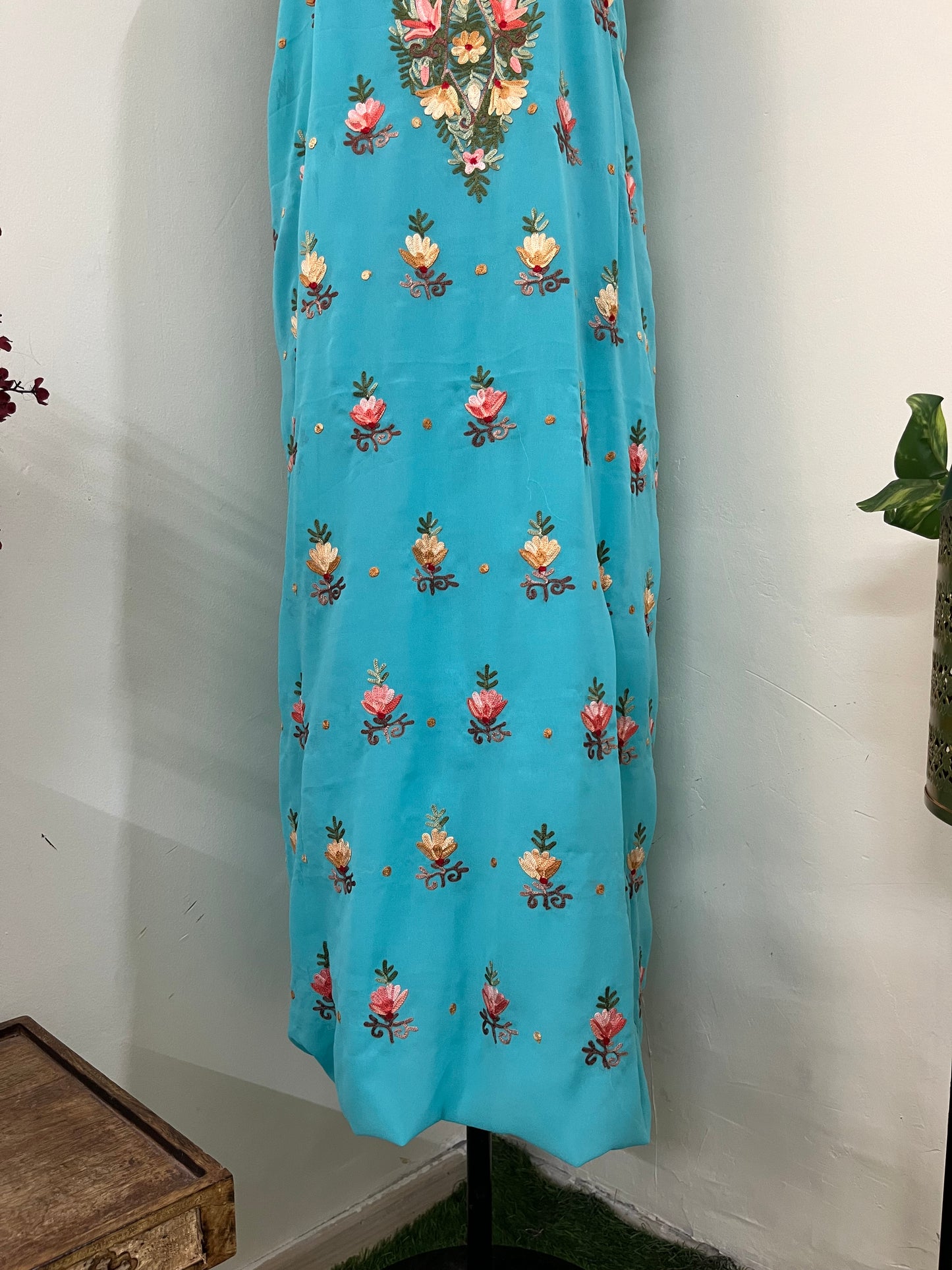 Firozi Georgette Kashmiri Kurta Material