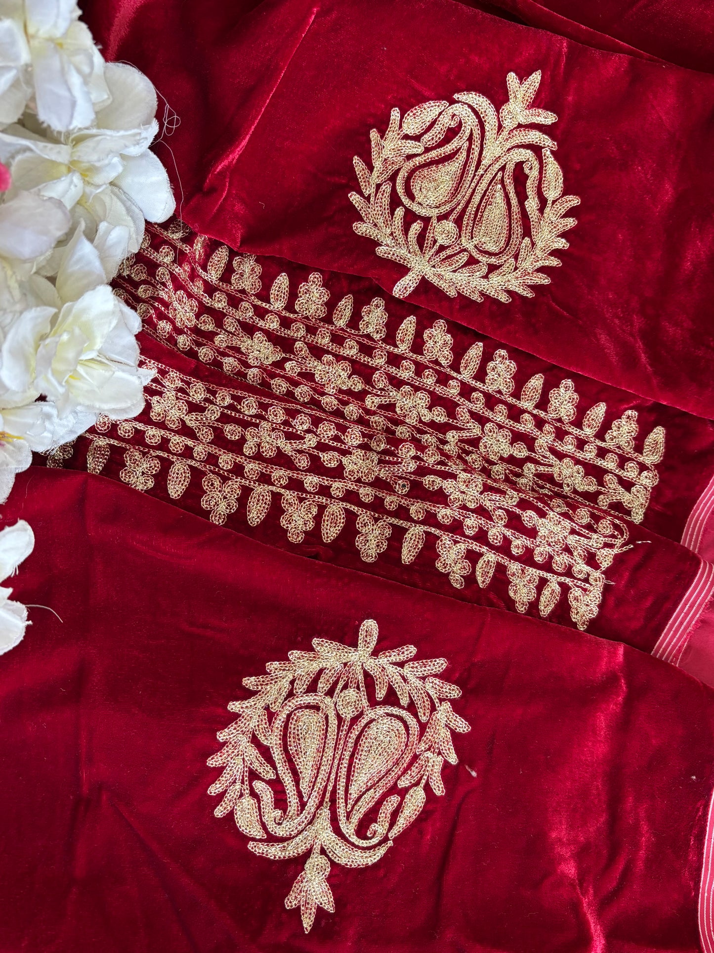 Maroon Tilla Embroidered Velvet 2pc Suit Material