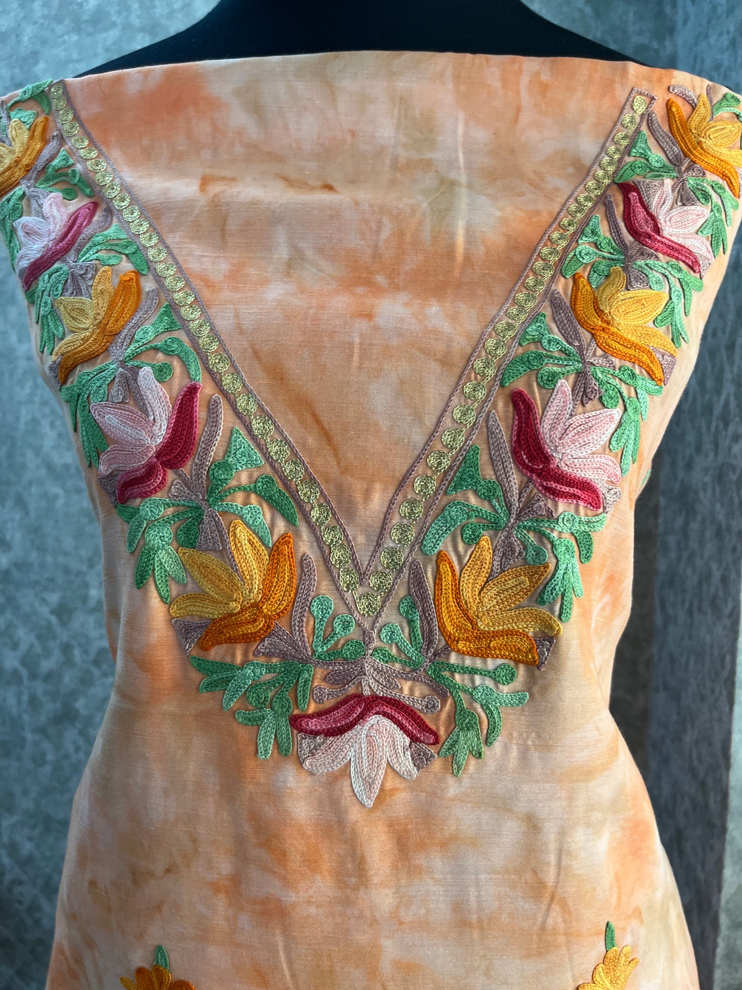 Tangerine Orange Self Work Satin Cotton Unstitched Co-ord Set