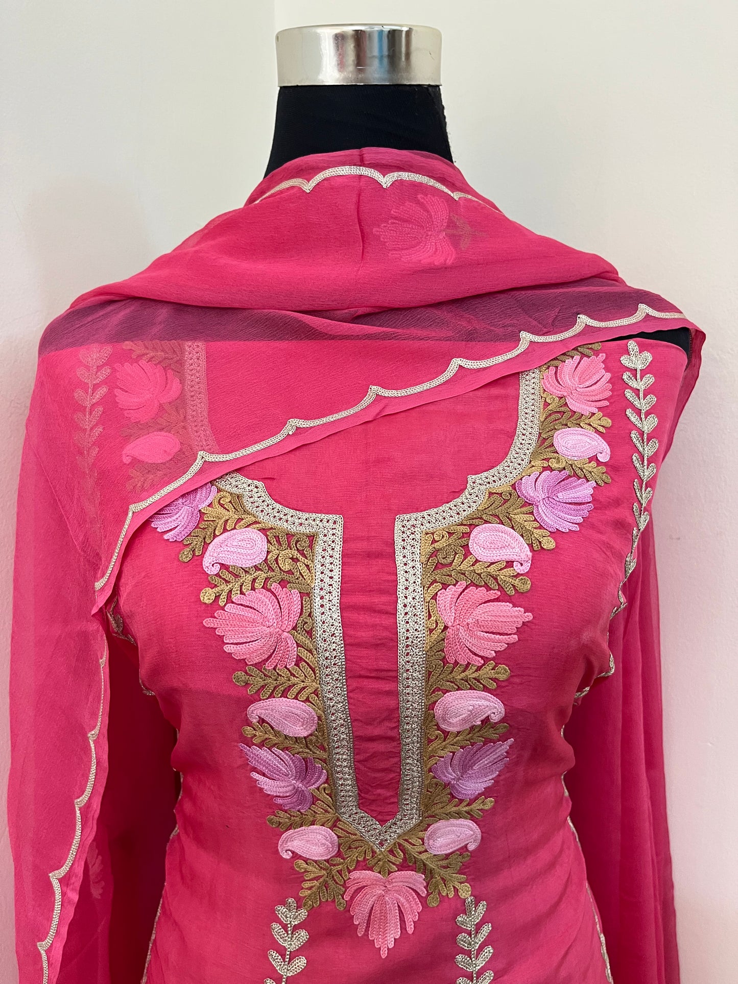 Sanam’ Soft Pink Silk Aari Embroidered Suit material