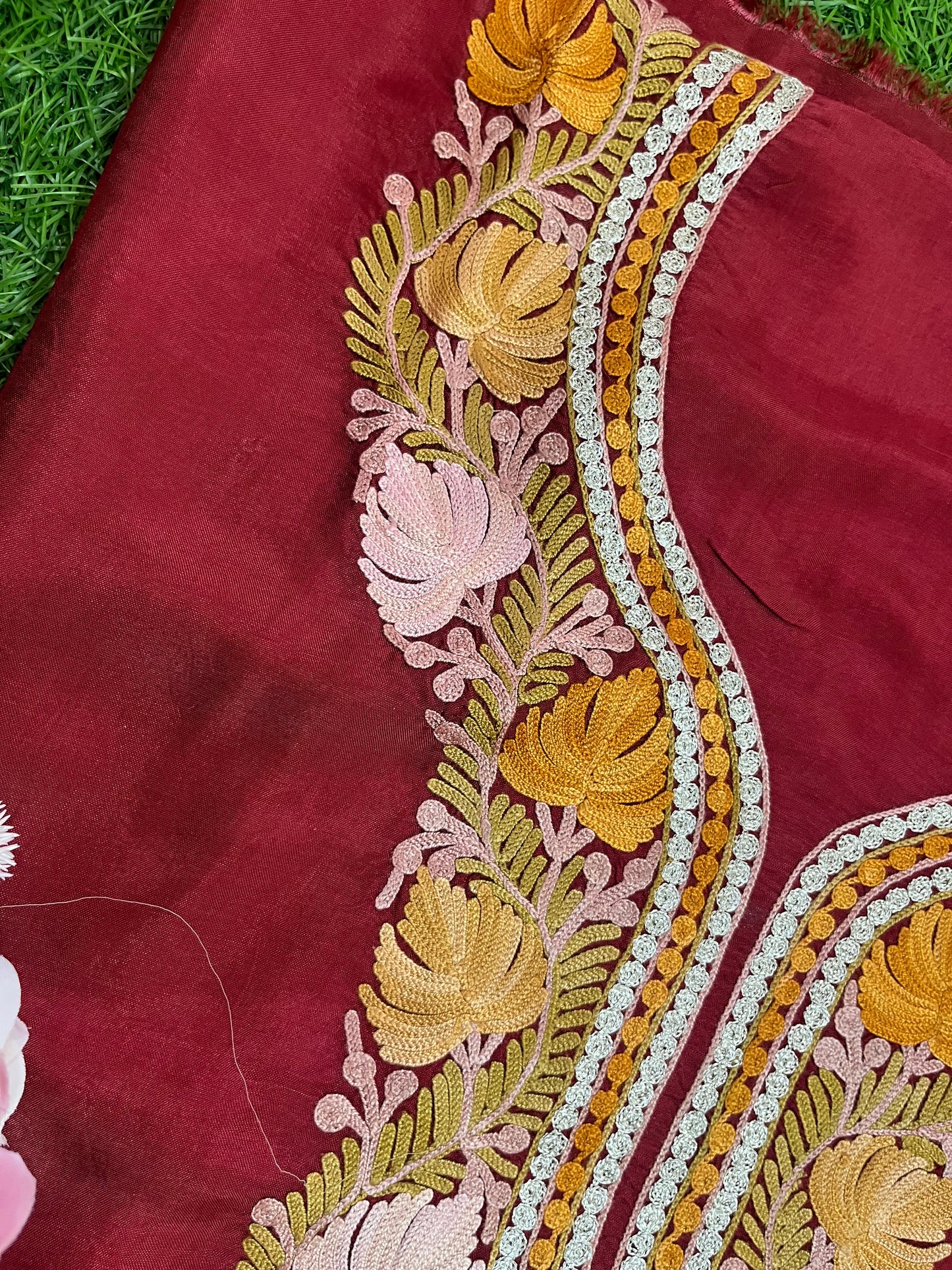 Maroon Opada Silk Kashmiri Suit