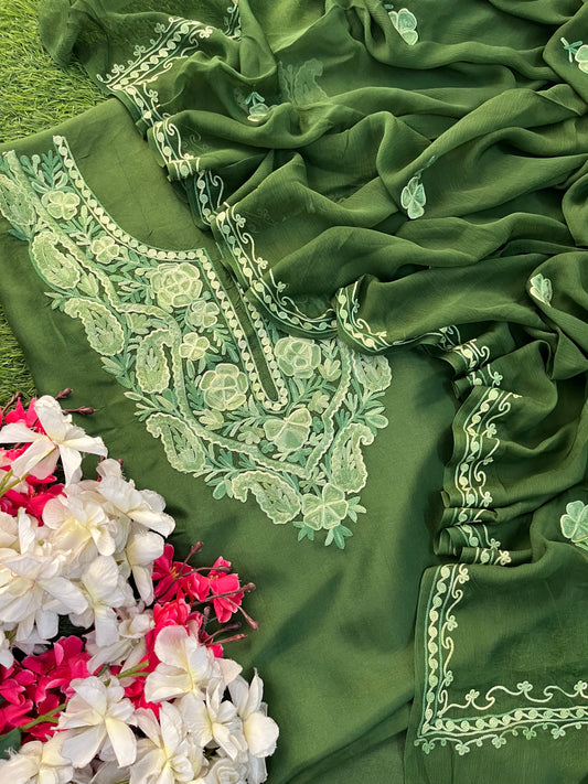 Green Opada Silk Kashmiri Suit