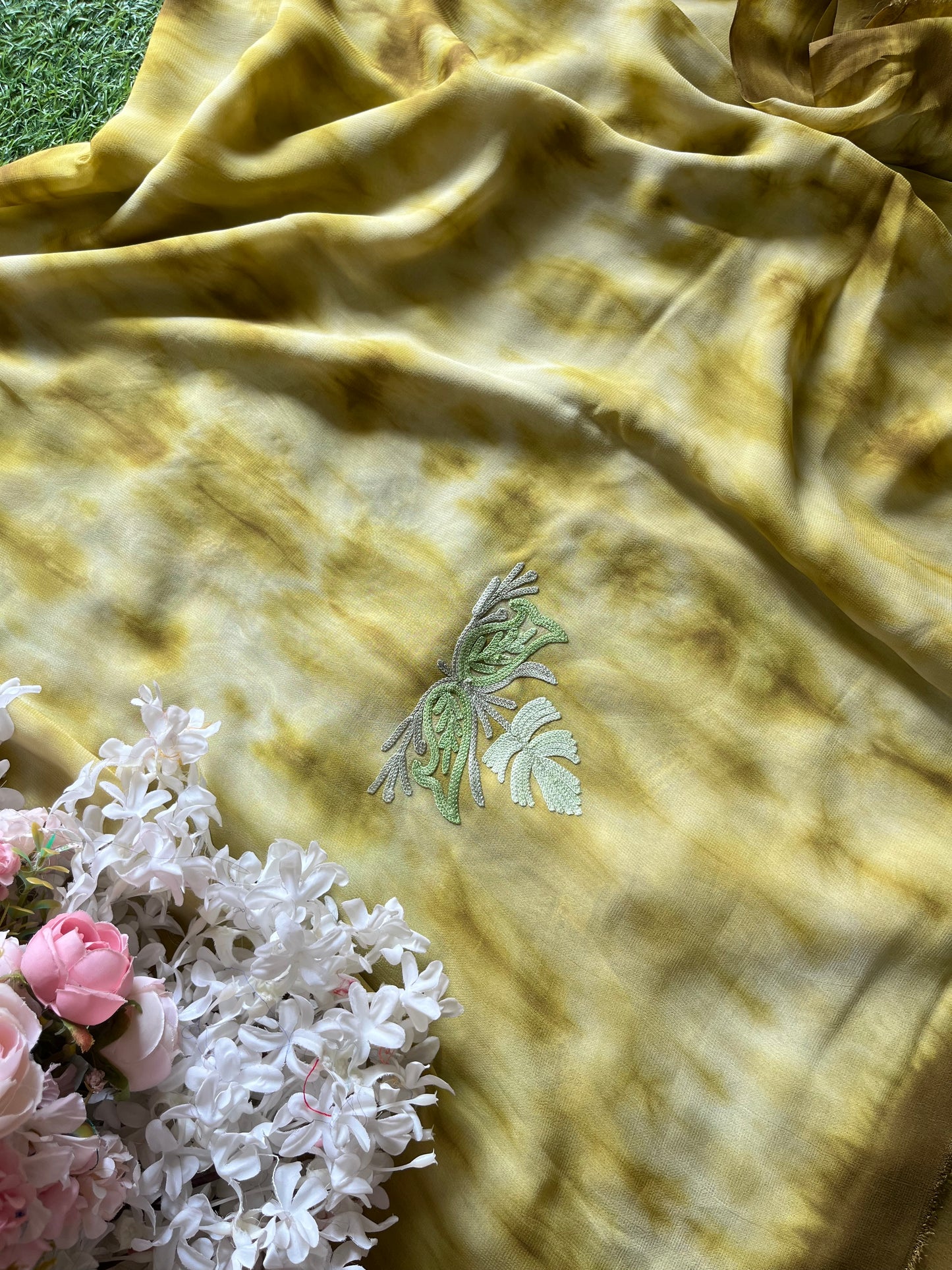 Lime Green Pure Georgette Ty Dy Kashmiri Suit