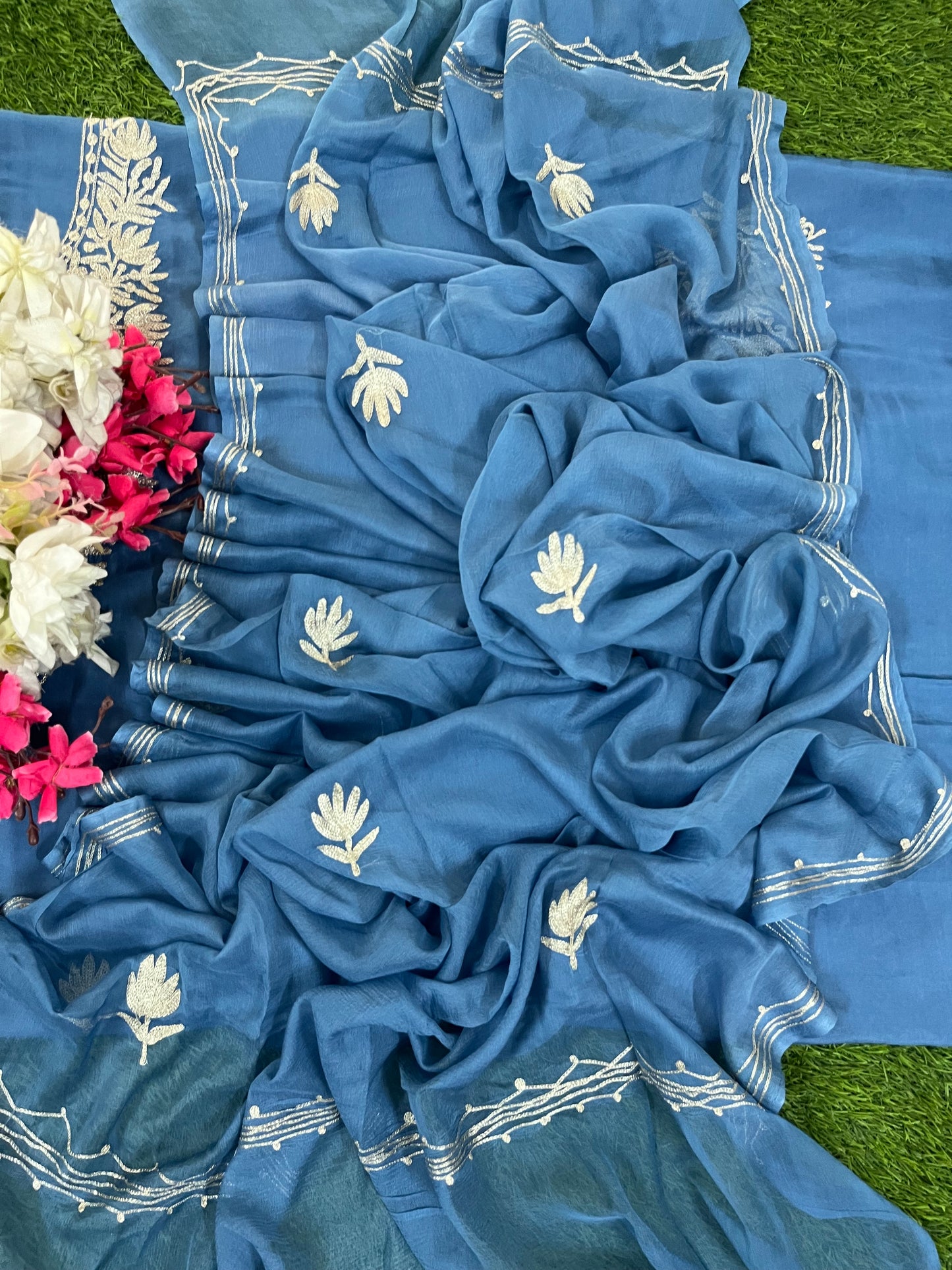 Soft Blue Silk Tilla Kashmiri Suit