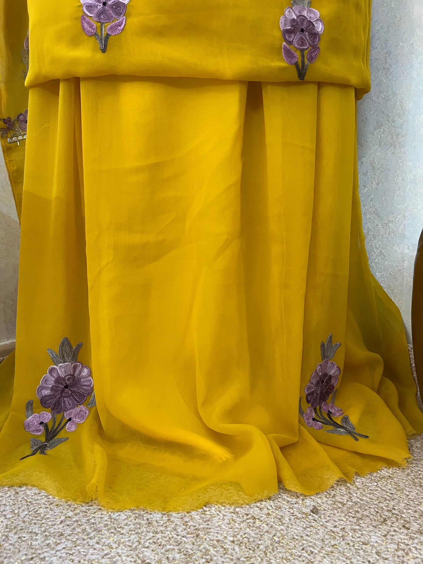 Golden Yellow Georgette 3Pc Kashmiri Suit