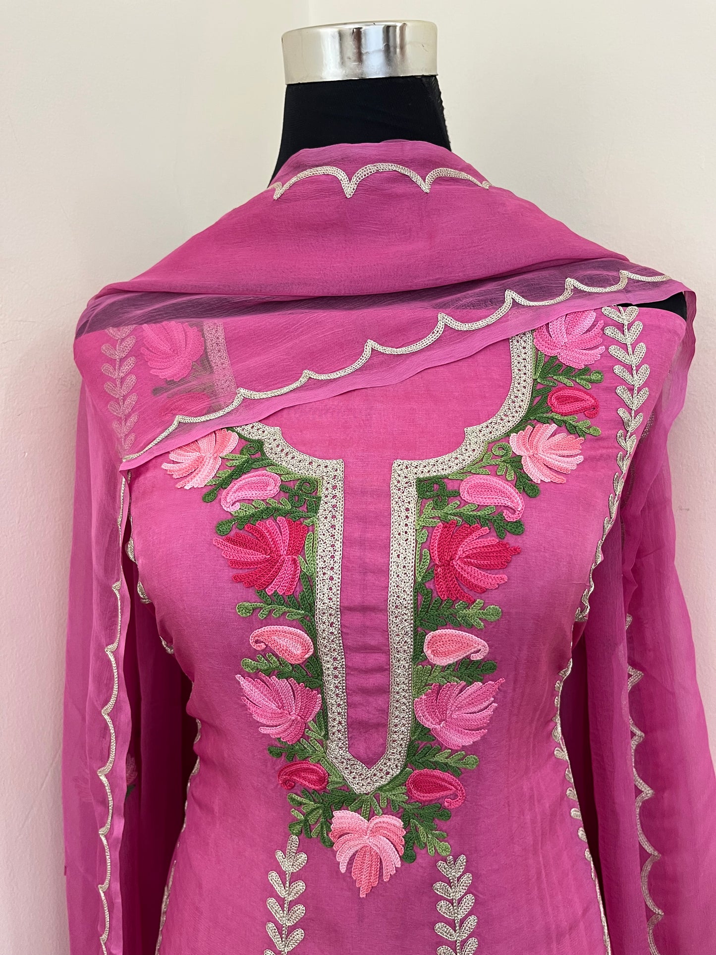 Sanam’ Mauve Silk Aari Embroidered Suit material