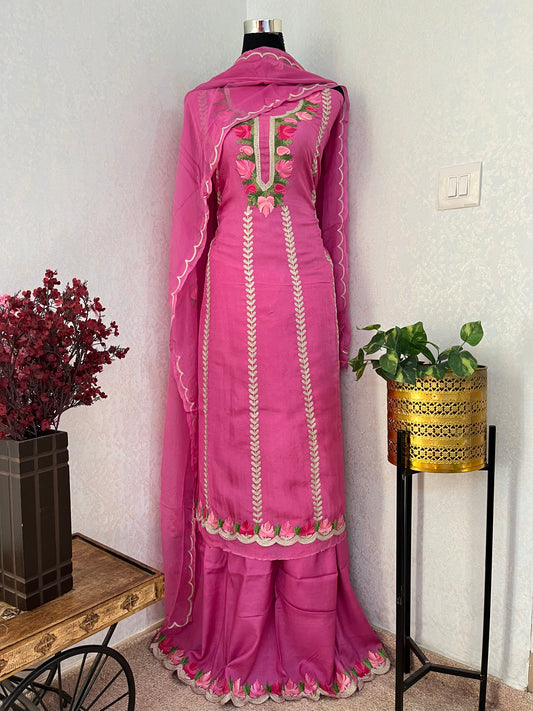 Sanam’ Mauve Silk Aari Embroidered Suit material